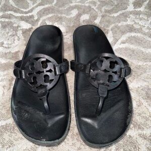 Tory Burch Black Miller Logo Toe-Post Sandals